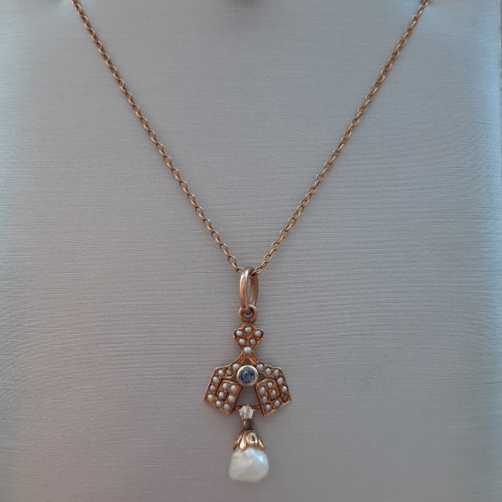Vintage 14k gold amethyst/pearl dainty necklace